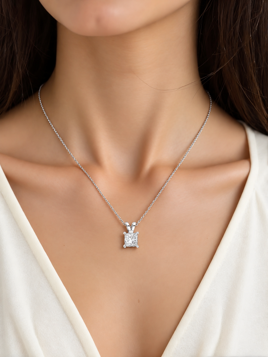 Seravelle Classic Princess Cut Four Prong Lab Grown Diamond Solitaire Pendant