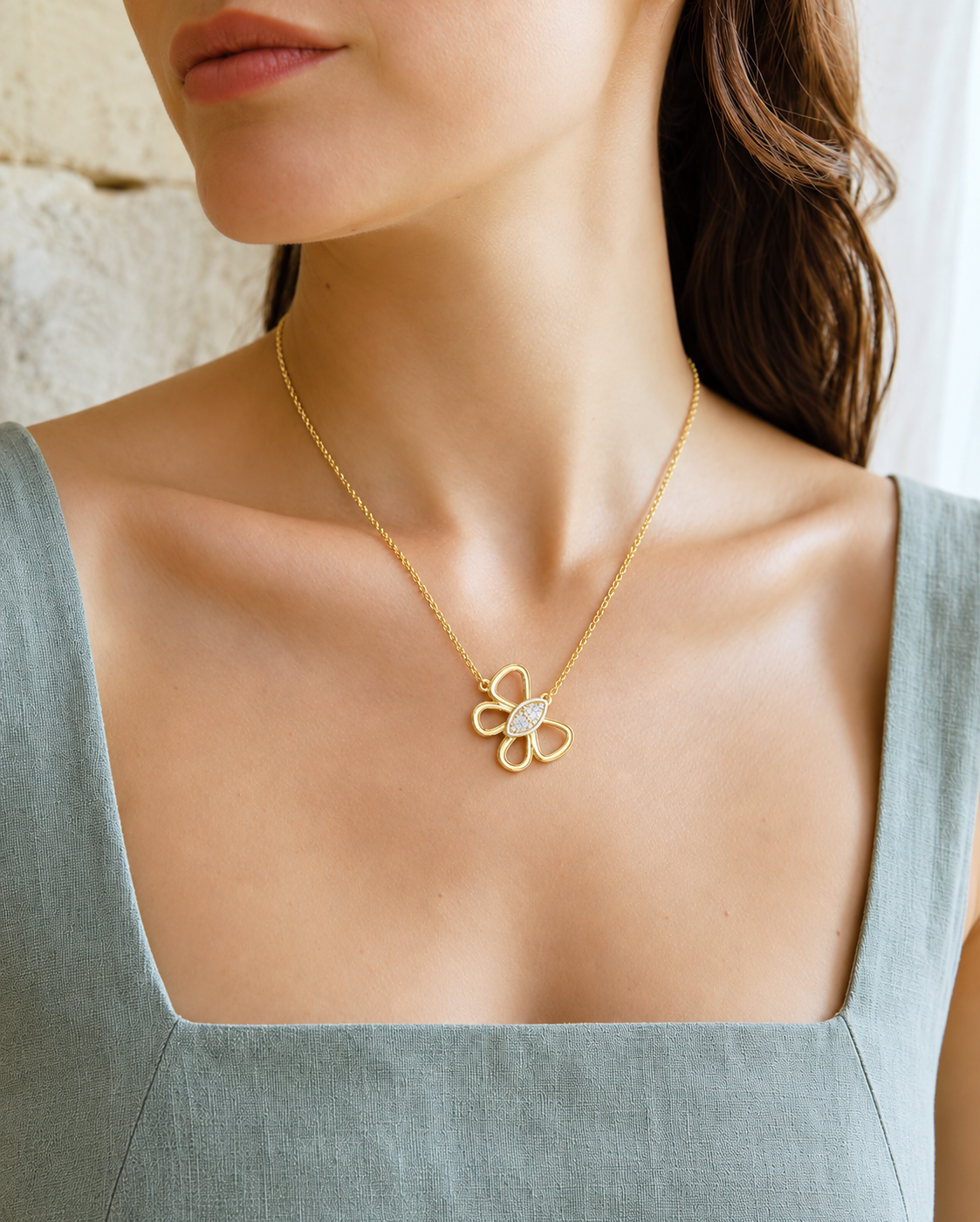 Elowyn Floral Loop Lab Grown Diamond Pendant Necklace