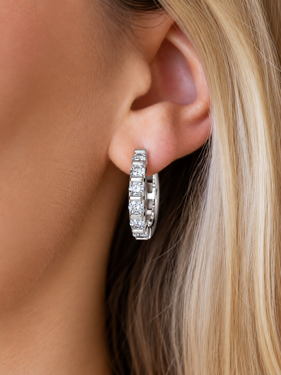 Rosalind Channel Bar Lab Grown Diamond Hoop Earrings