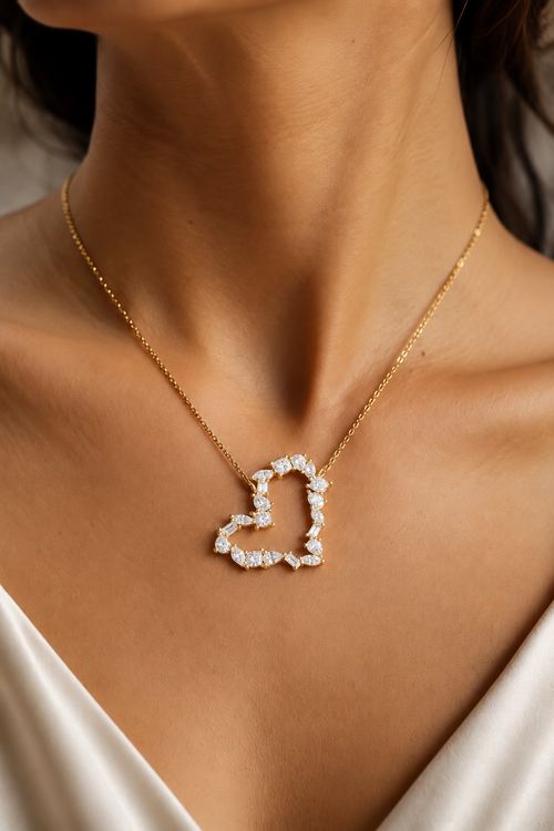 Amoraya Multi Shape Open Heart Lab Grown Diamond Pendant Necklace