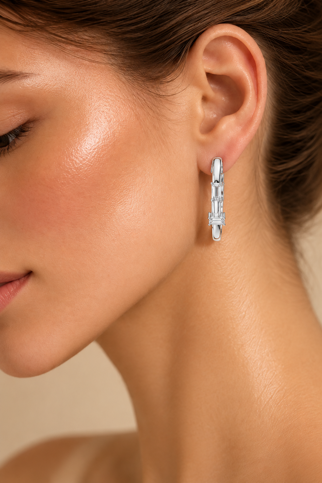 Valerisse Baguette Cascade Lab Grown Diamond Hoop Earrings