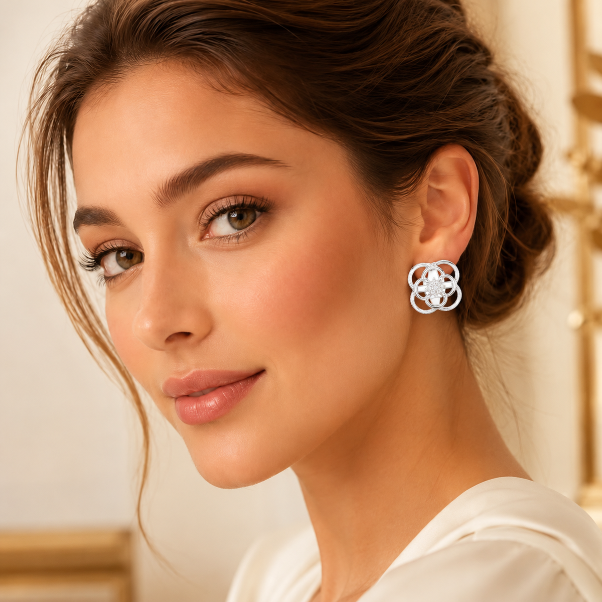 Orbelle Overlapping Ring Blossom Diamond Cluster Lab Grown Diamond Earrings