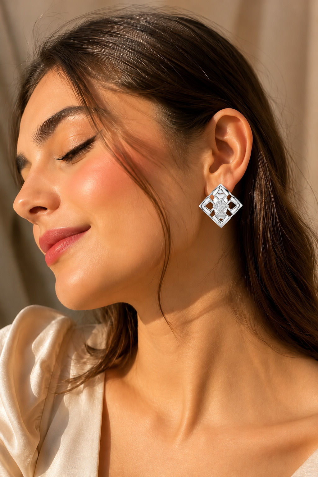 Rhombelle Open Lattice Diamond Shape Four Stone Cluster Lab Grown Diamond Earrings