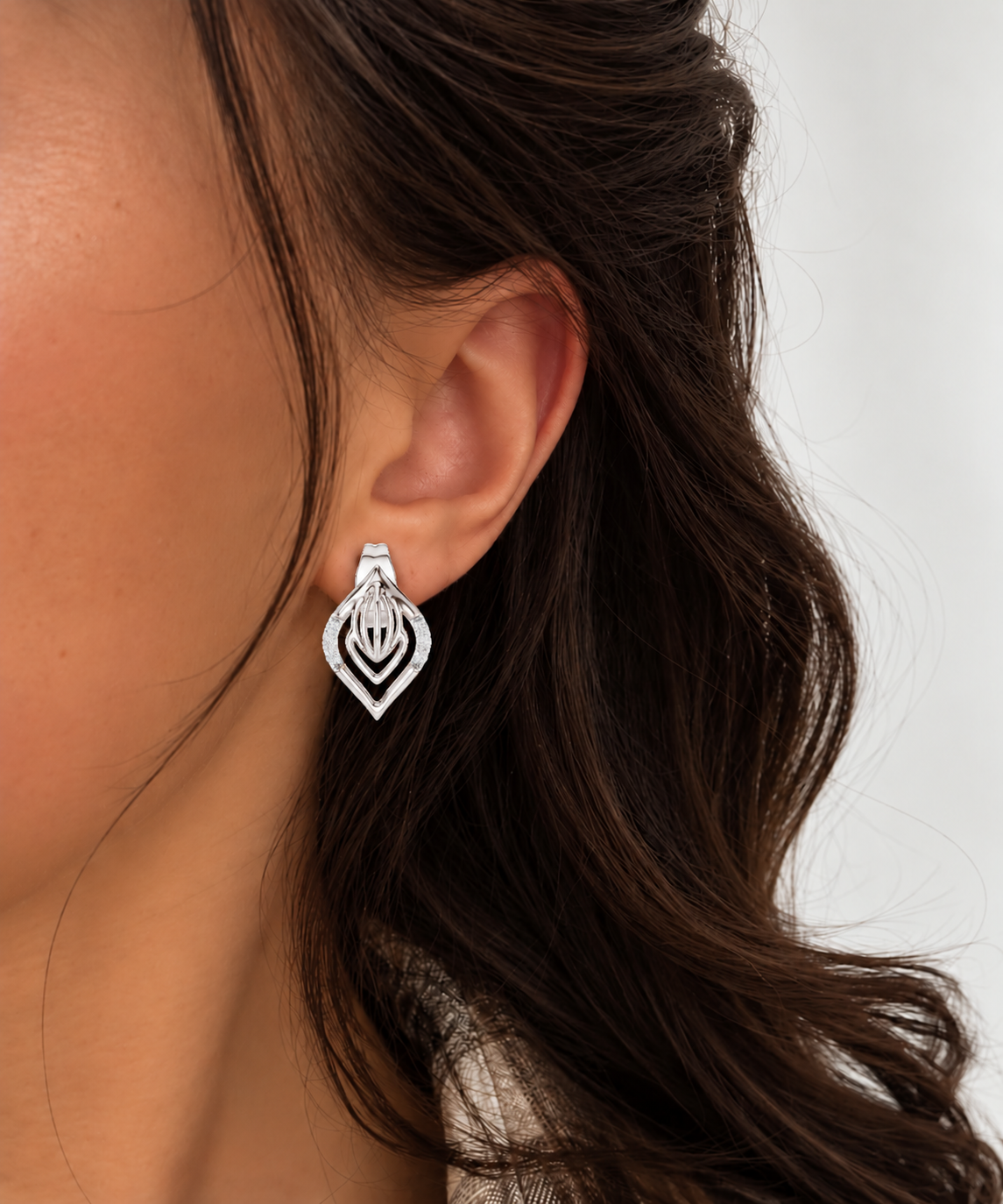 Kalikelle Nested Leaf and Ribbed Bud Accent Lab Grown Diamond Earrings