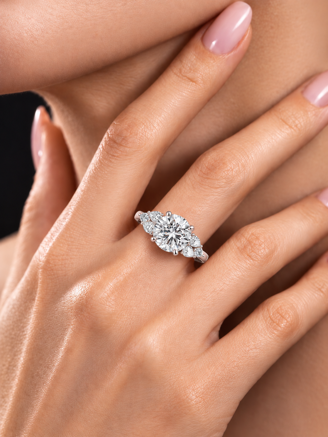 Radiant Trio Round Lab Grown Diamond Engagement Ring.