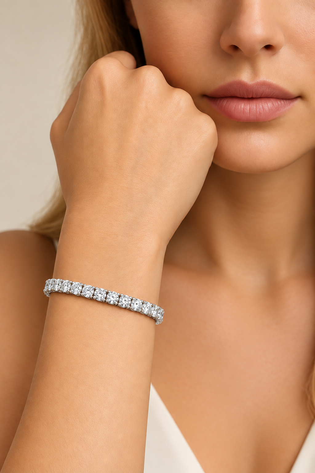 Everelle Slim Single Row Round Brilliant Four Prong Lab Grown Diamond Tennis Bracelet