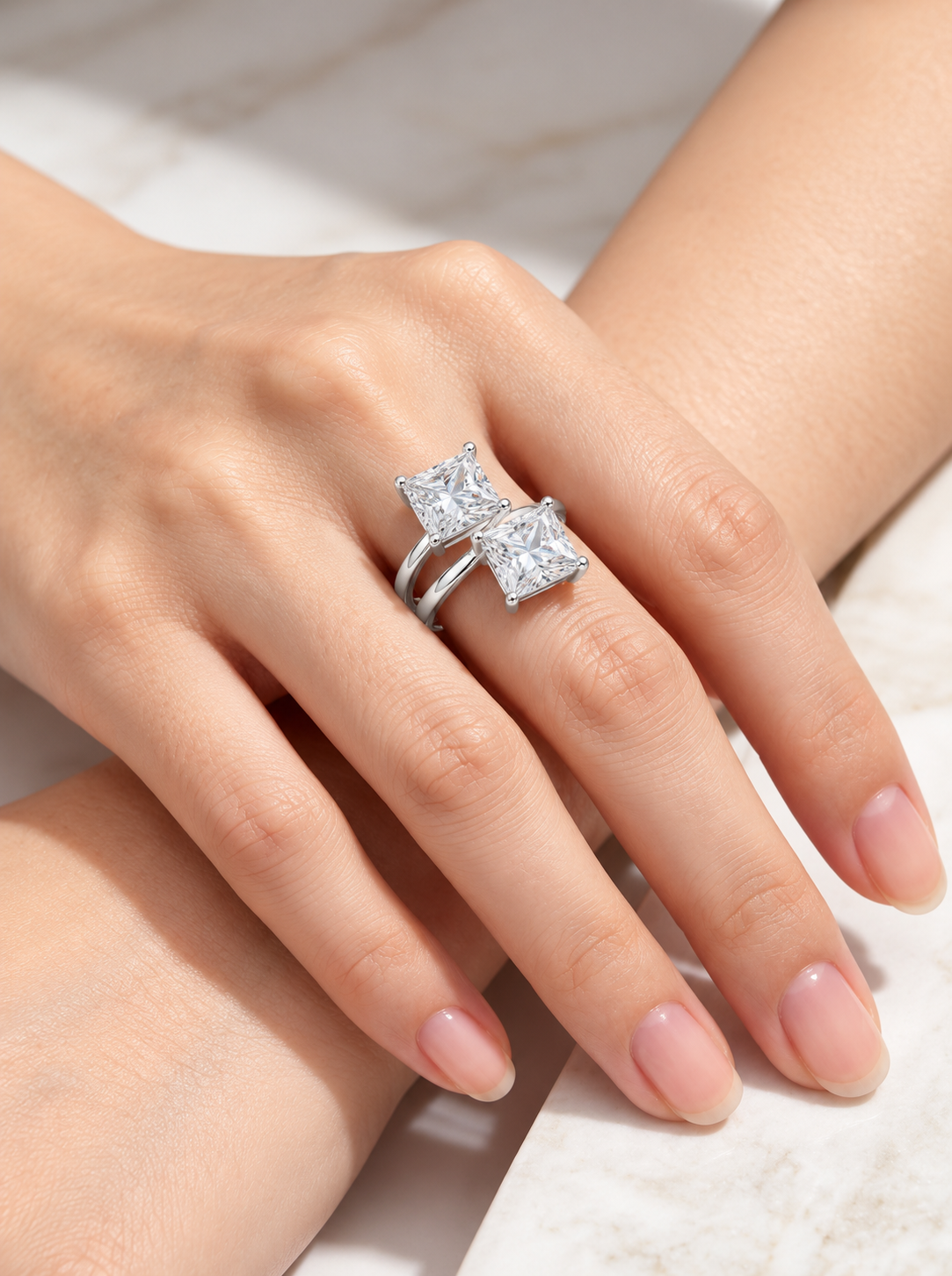Serenelle Princess-Cut Two-Stone Lab Grown Diamond Ring.