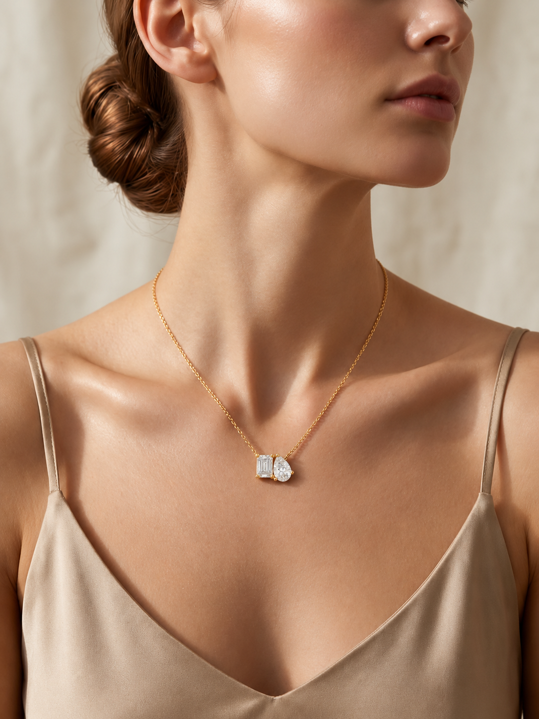 Nalyra Emerald Cut and Pear Cut Two Stone Lab Grown Diamond Necklace