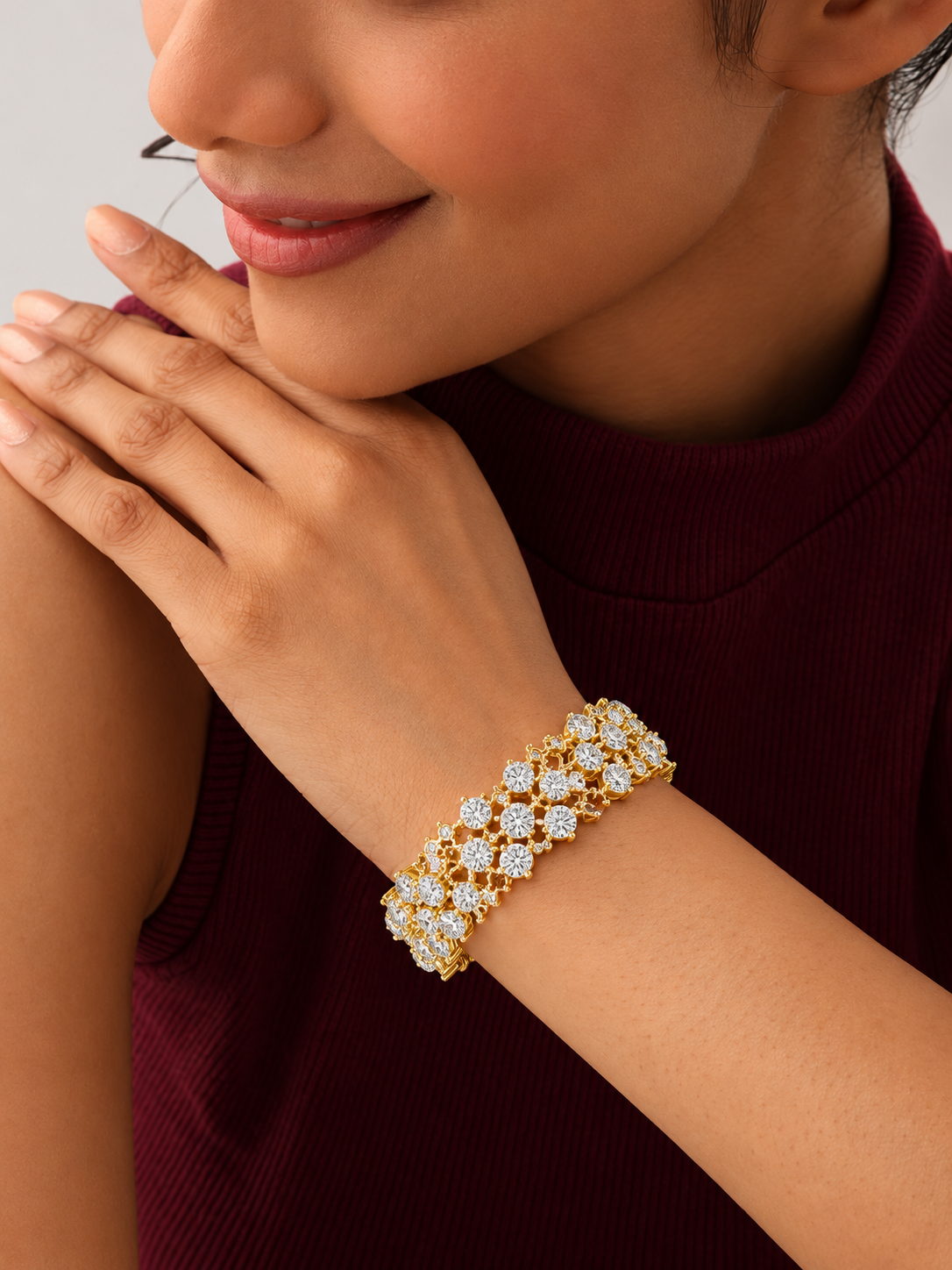 Regelle Wide Three Row Round Lab Grown Diamond Statement Bracelet