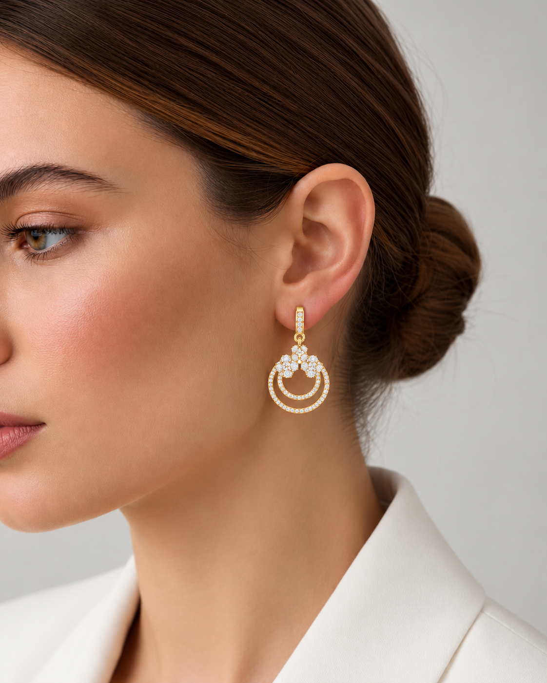 Elowira Double Circle Lab Grown Diamond Drop Earrings