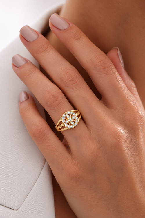 Aurevane Floral Medallion Lab Grown Diamond Band Ring