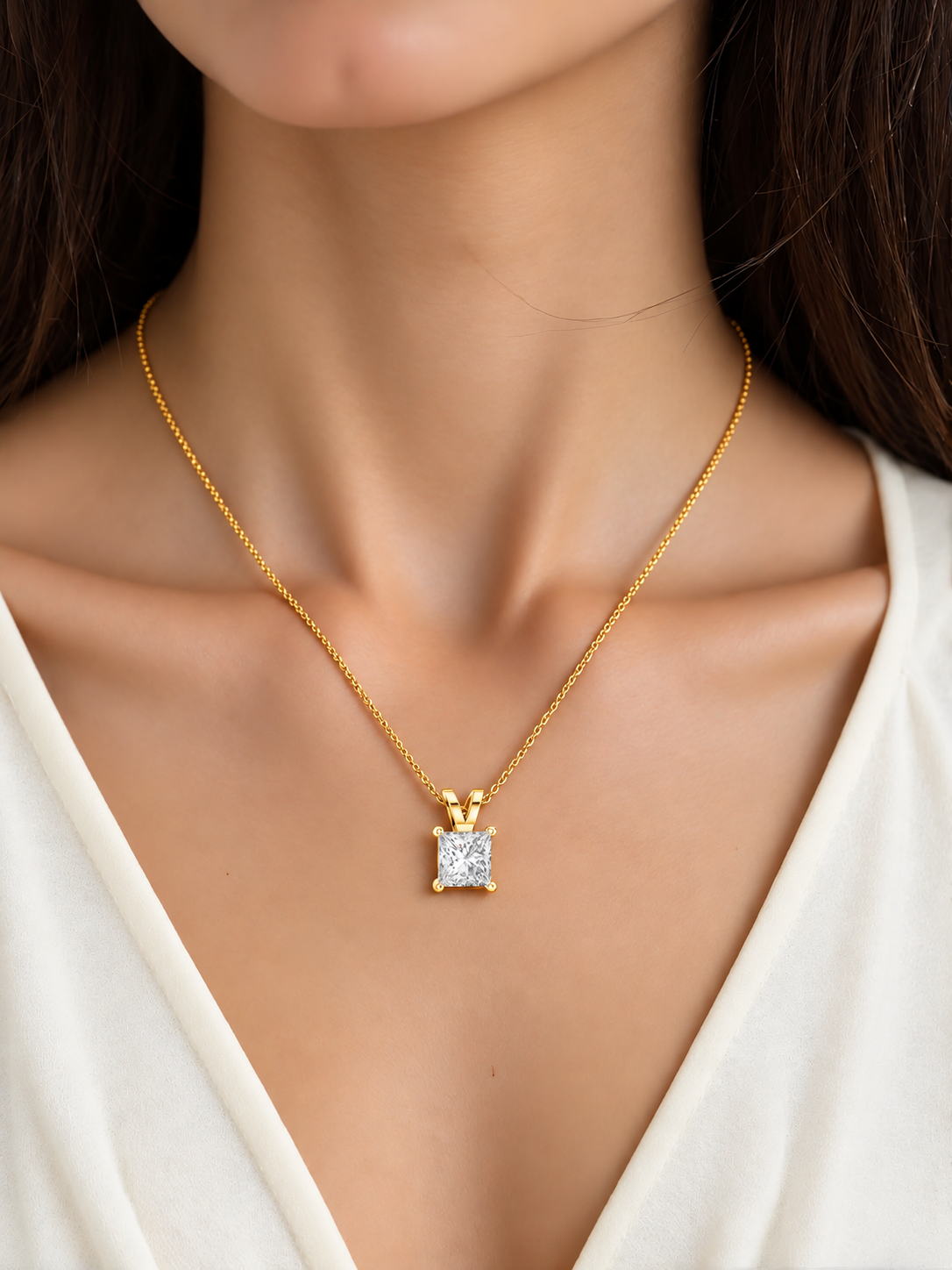 Seravelle Classic Princess Cut Four Prong Lab Grown Diamond Solitaire Pendant