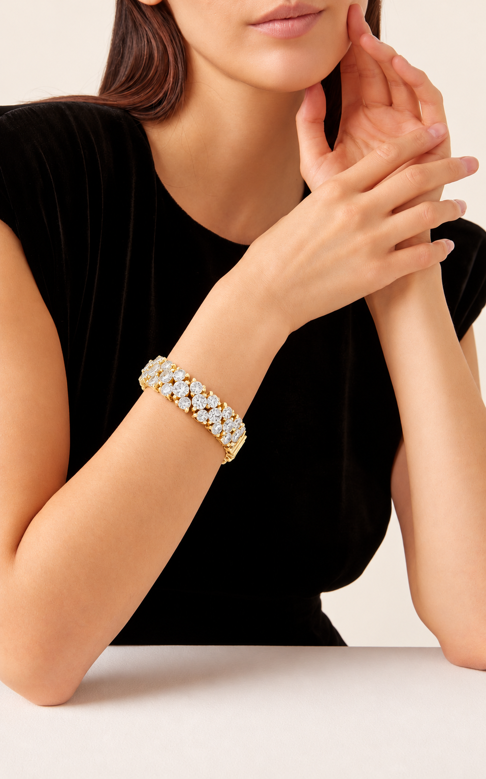 Chevrelle Staggered Two Row Round Lab Grown Diamond Tennis Bracelet