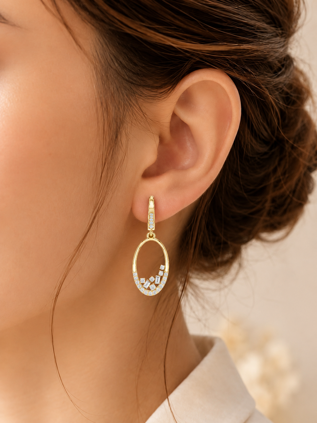 Elowira Double Oval Lab Grown Diamond Drop Earrings