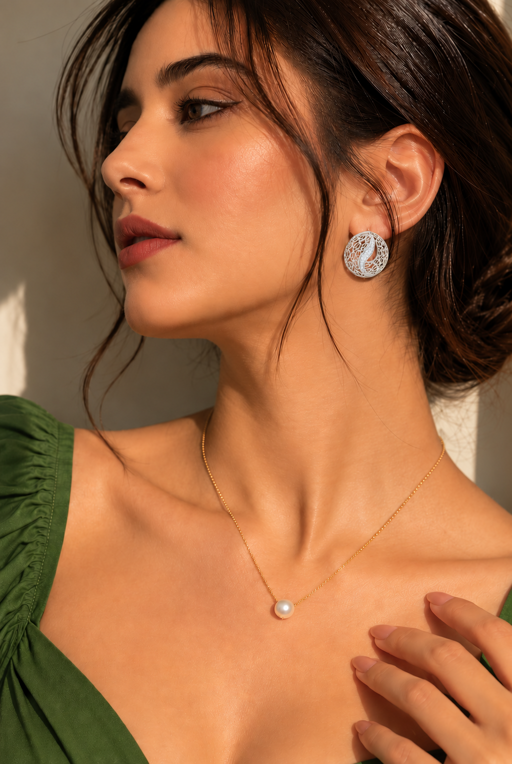 Coralle Lace Texture Curved Pavé Lab Grown Diamond Earrings