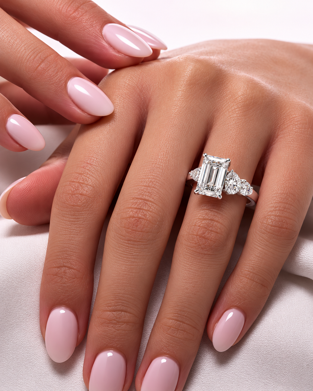 Emerald Poise Lab Grown Diamond Three-Stone Engagement Ring