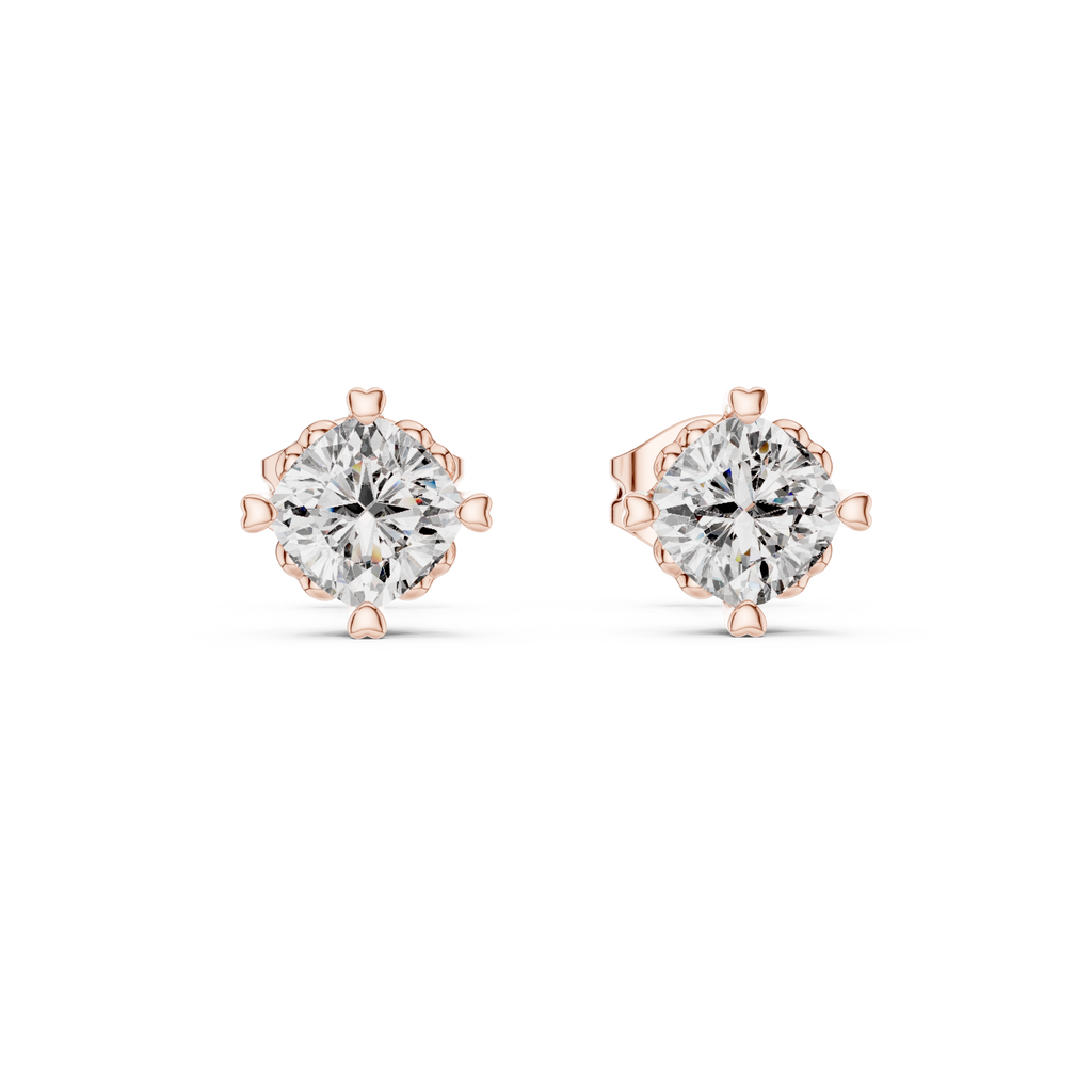 Belovia Heart Prong Cushion Cut Lab Grown Diamond Solitaire Studs