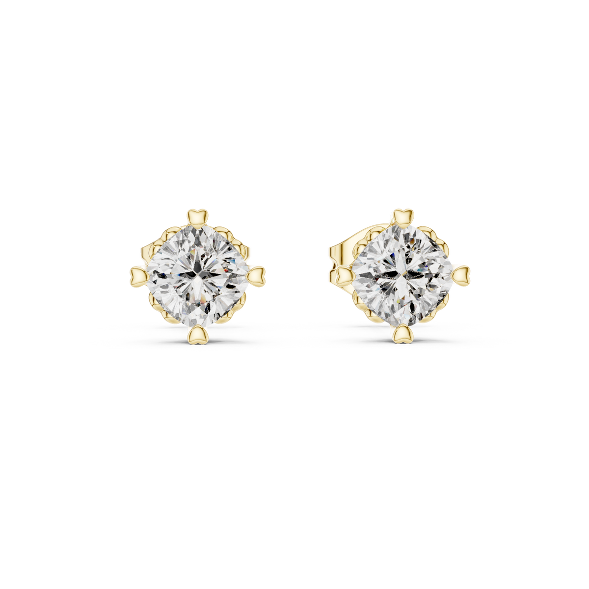 Belovia Heart Prong Cushion Cut Lab Grown Diamond Solitaire Studs