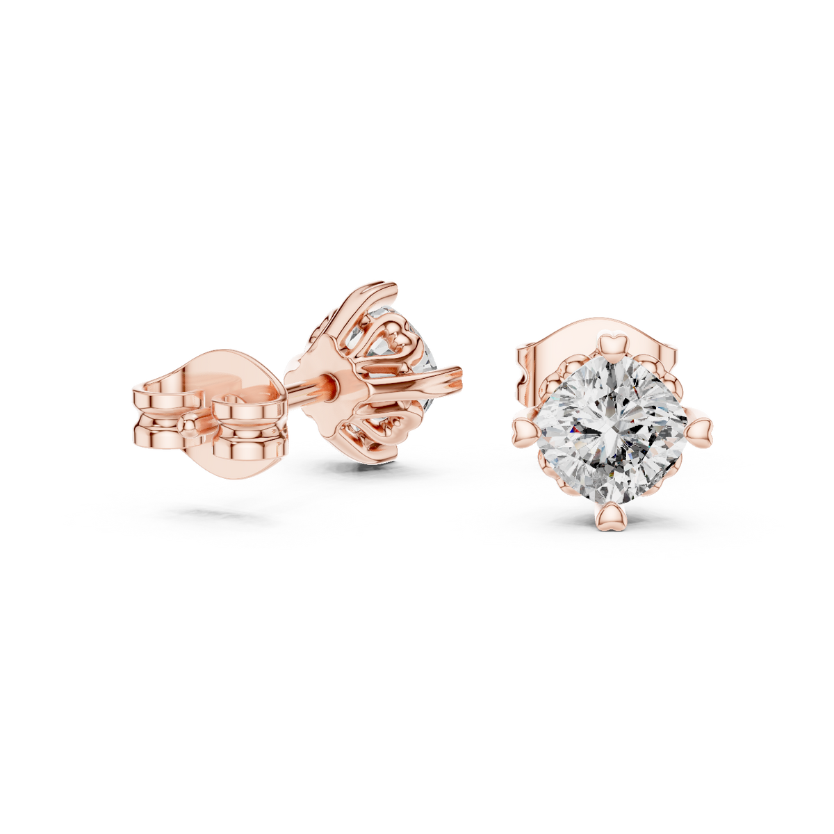 Belovia Heart Prong Cushion Cut Lab Grown Diamond Solitaire Studs
