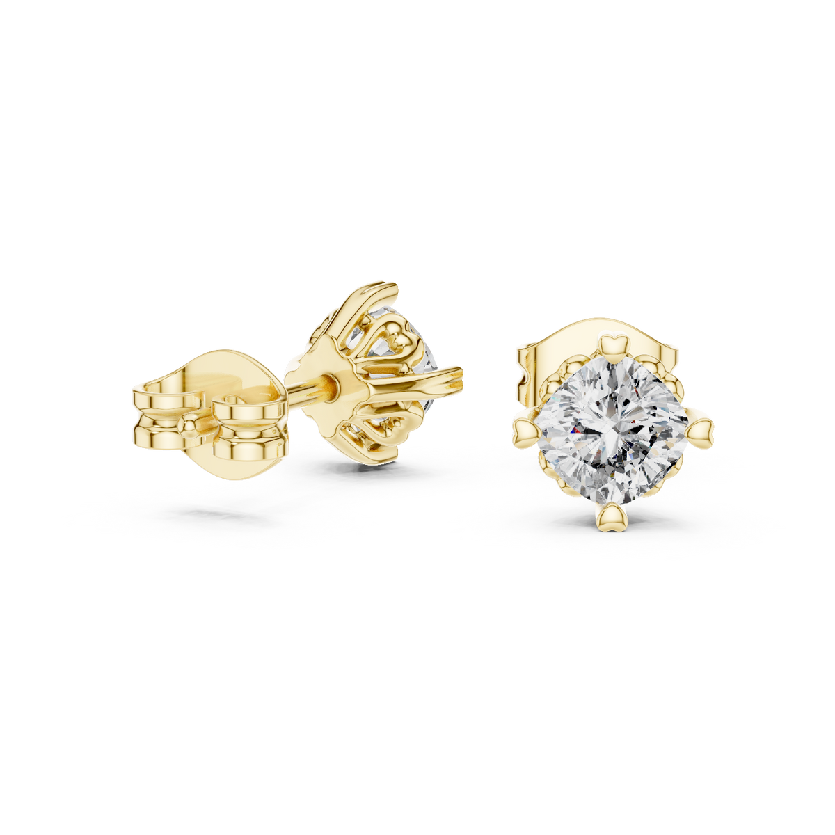 Belovia Heart Prong Cushion Cut Lab Grown Diamond Solitaire Studs