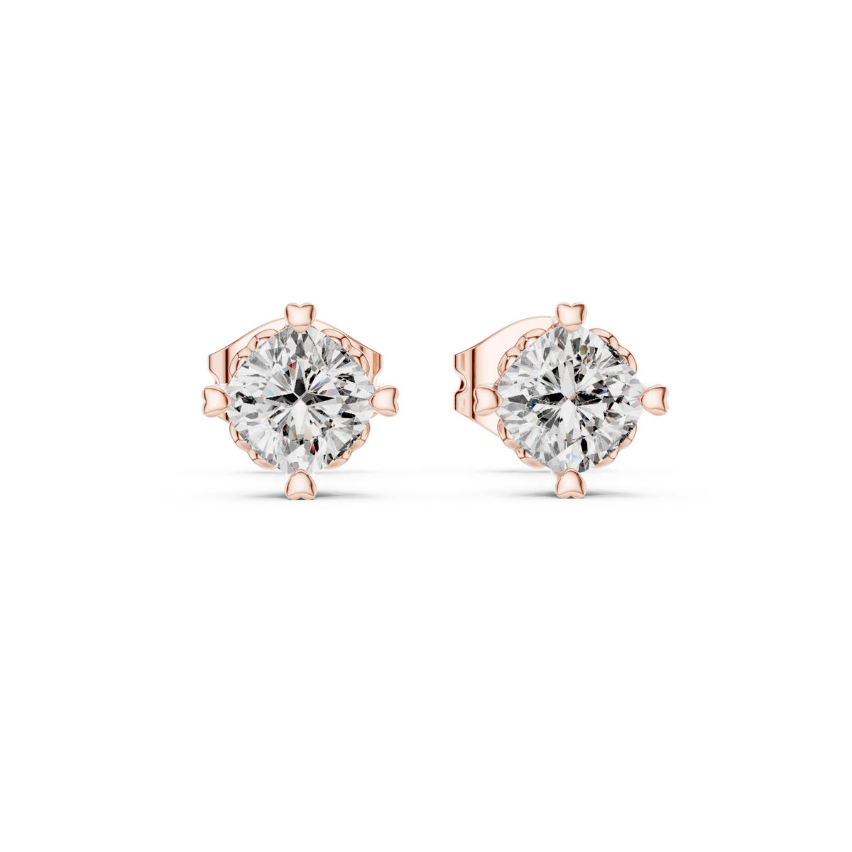 Cherelle Cushion Cut Heart Prong Lab Grown Diamond Solitaire Studs