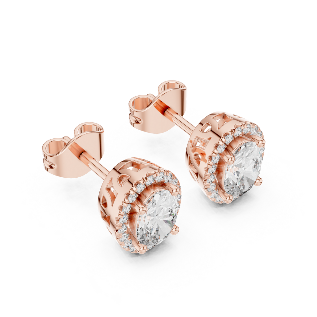 Ovalune Oval Cut Halo Lab Grown Diamond Stud Earrings