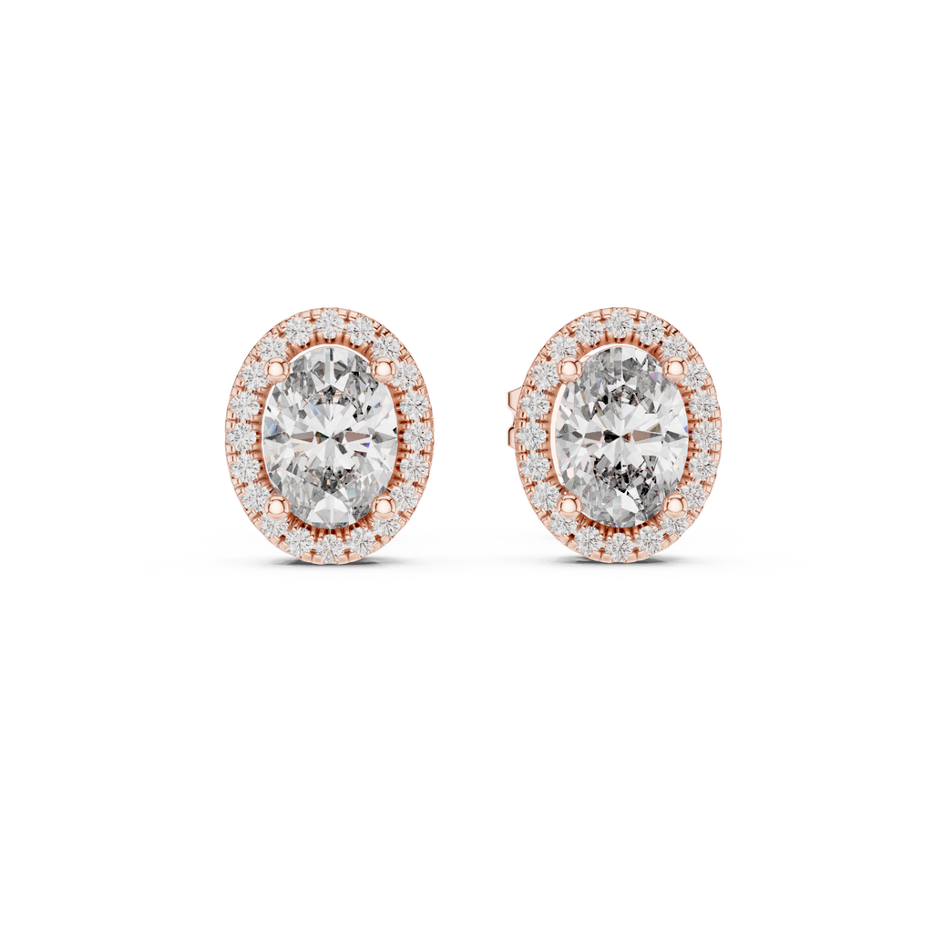 Ovalune Oval Cut Halo Lab Grown Diamond Stud Earrings