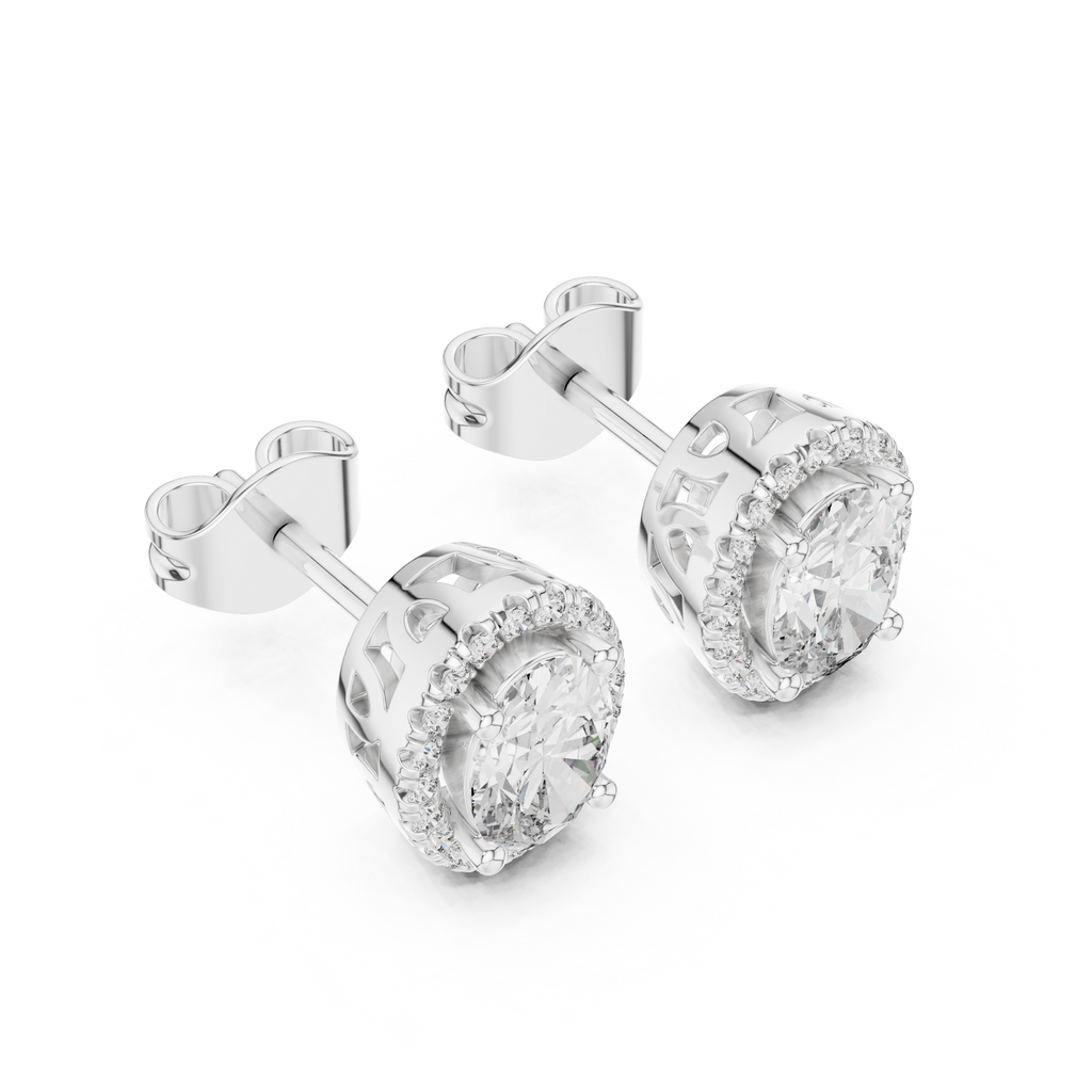 Ovalune Oval Cut Halo Lab Grown Diamond Stud Earrings