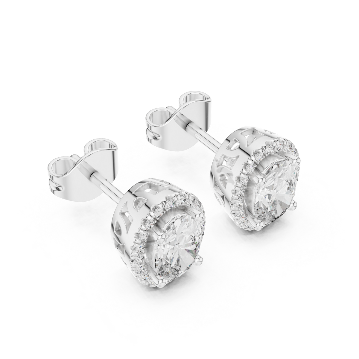 Ovalune Oval Cut Halo Lab Grown Diamond Stud Earrings