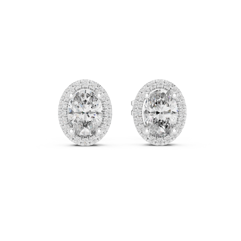 Ovalune Oval Cut Halo Lab Grown Diamond Stud Earrings
