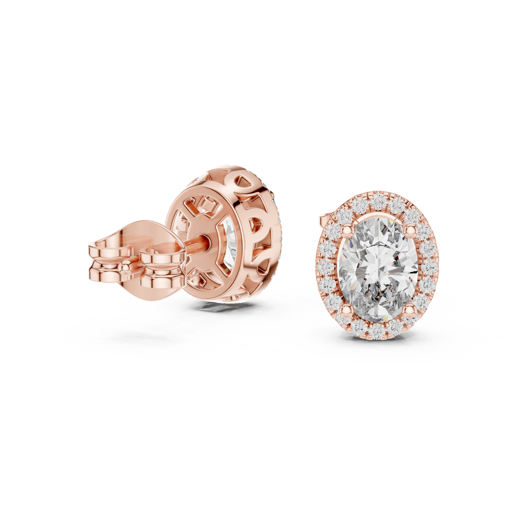 Ovalune Oval Cut Halo Lab Grown Diamond Stud Earrings