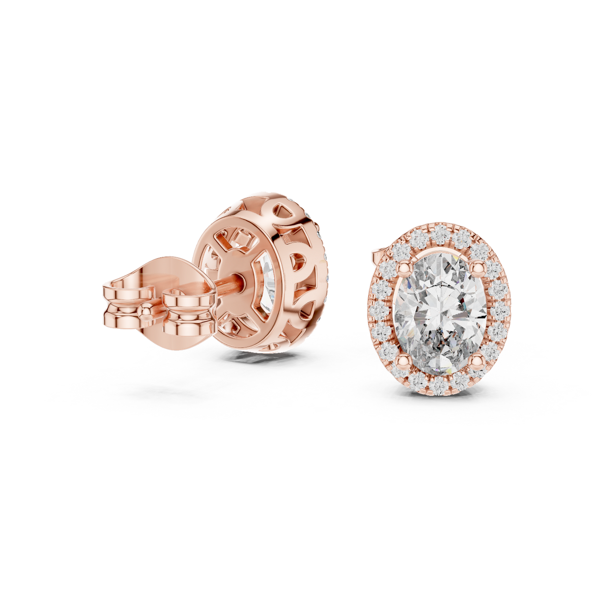 Ovalune Oval Cut Halo Lab Grown Diamond Stud Earrings