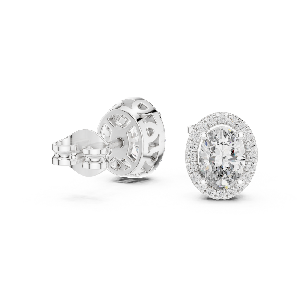 Ovalune Oval Cut Halo Lab Grown Diamond Stud Earrings