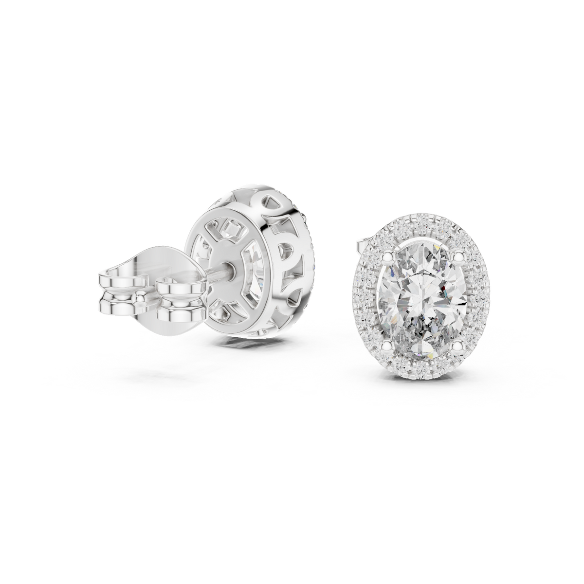 Ovalune Oval Cut Halo Lab Grown Diamond Stud Earrings