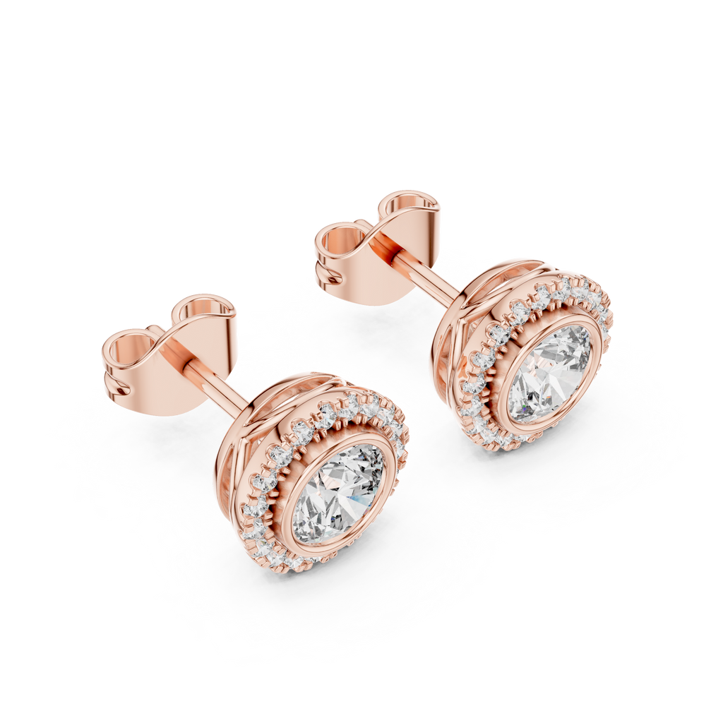 Aureolle Round Bezel Halo Lab Grown Diamond Stud Earrings