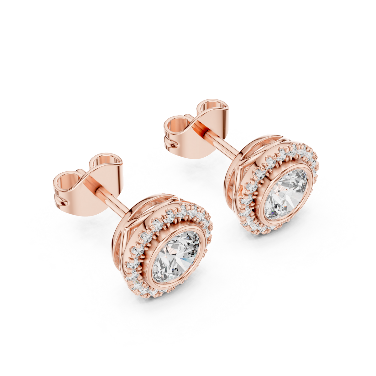 Aureolle Round Bezel Halo Lab Grown Diamond Stud Earrings