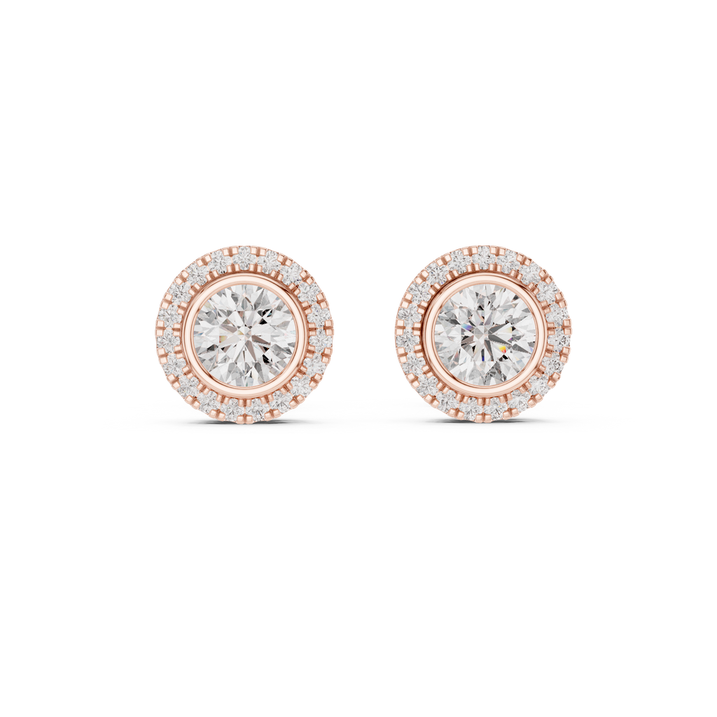 Aureolle Round Bezel Halo Lab Grown Diamond Stud Earrings