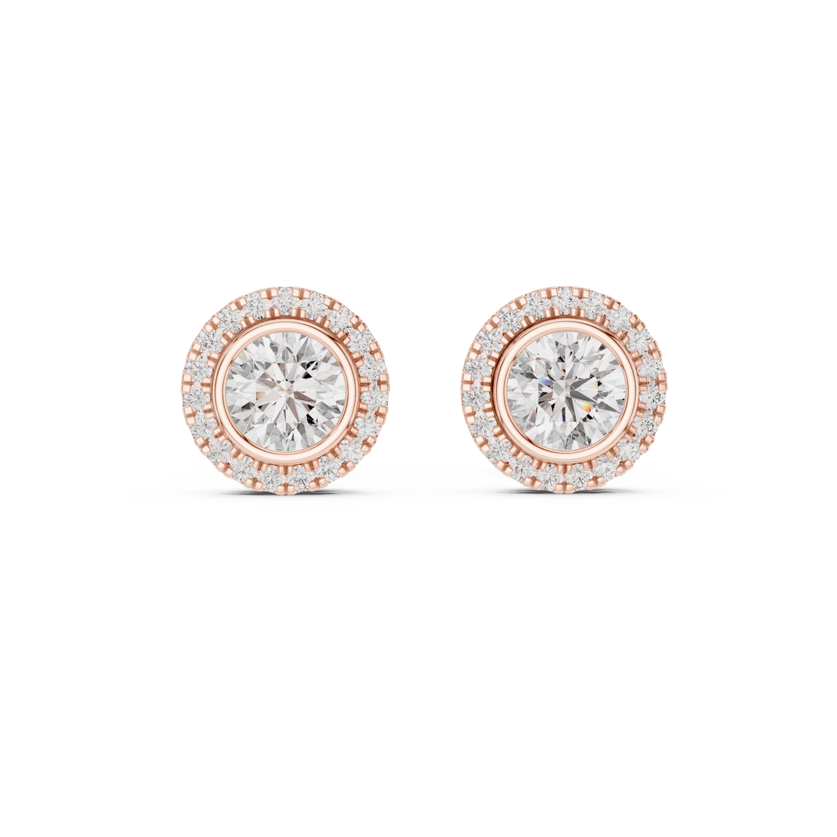 Aureolle Round Bezel Halo Lab Grown Diamond Stud Earrings