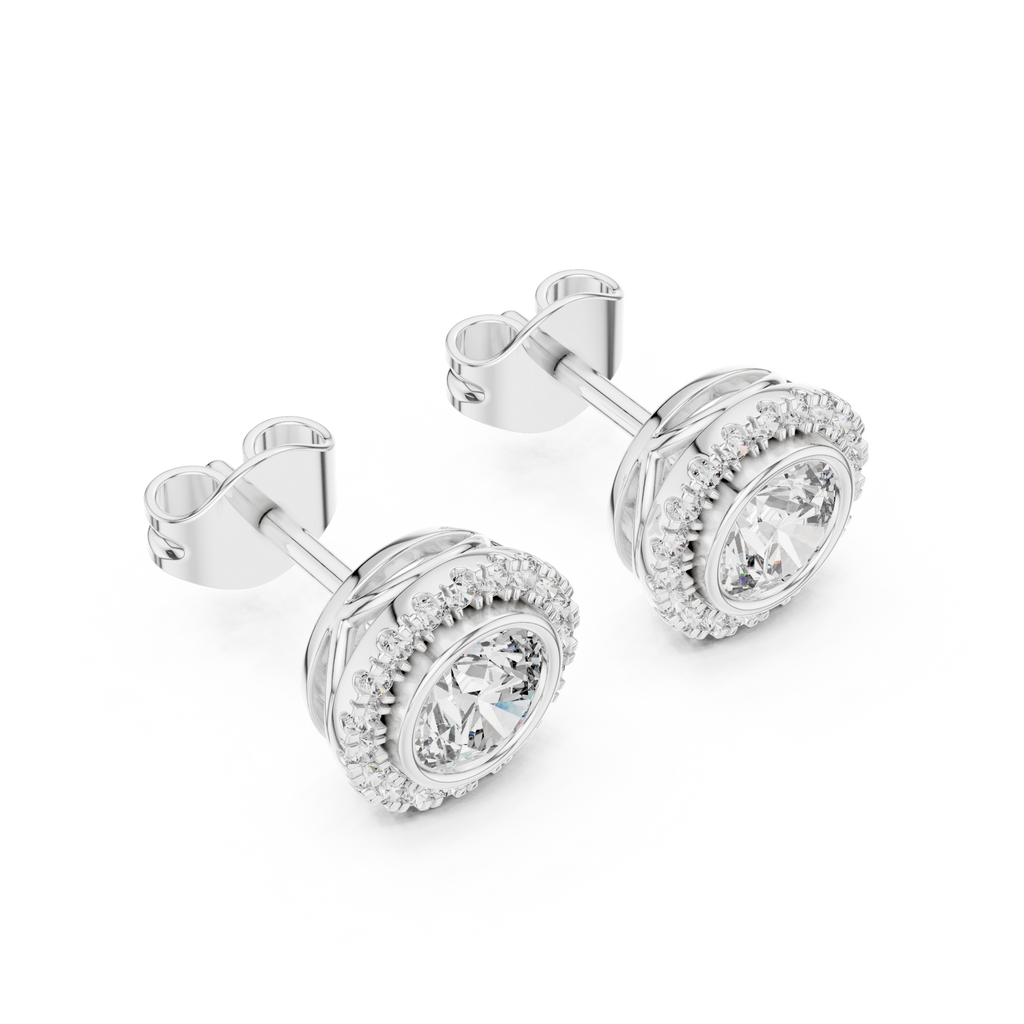 Aureolle Round Bezel Halo Lab Grown Diamond Stud Earrings