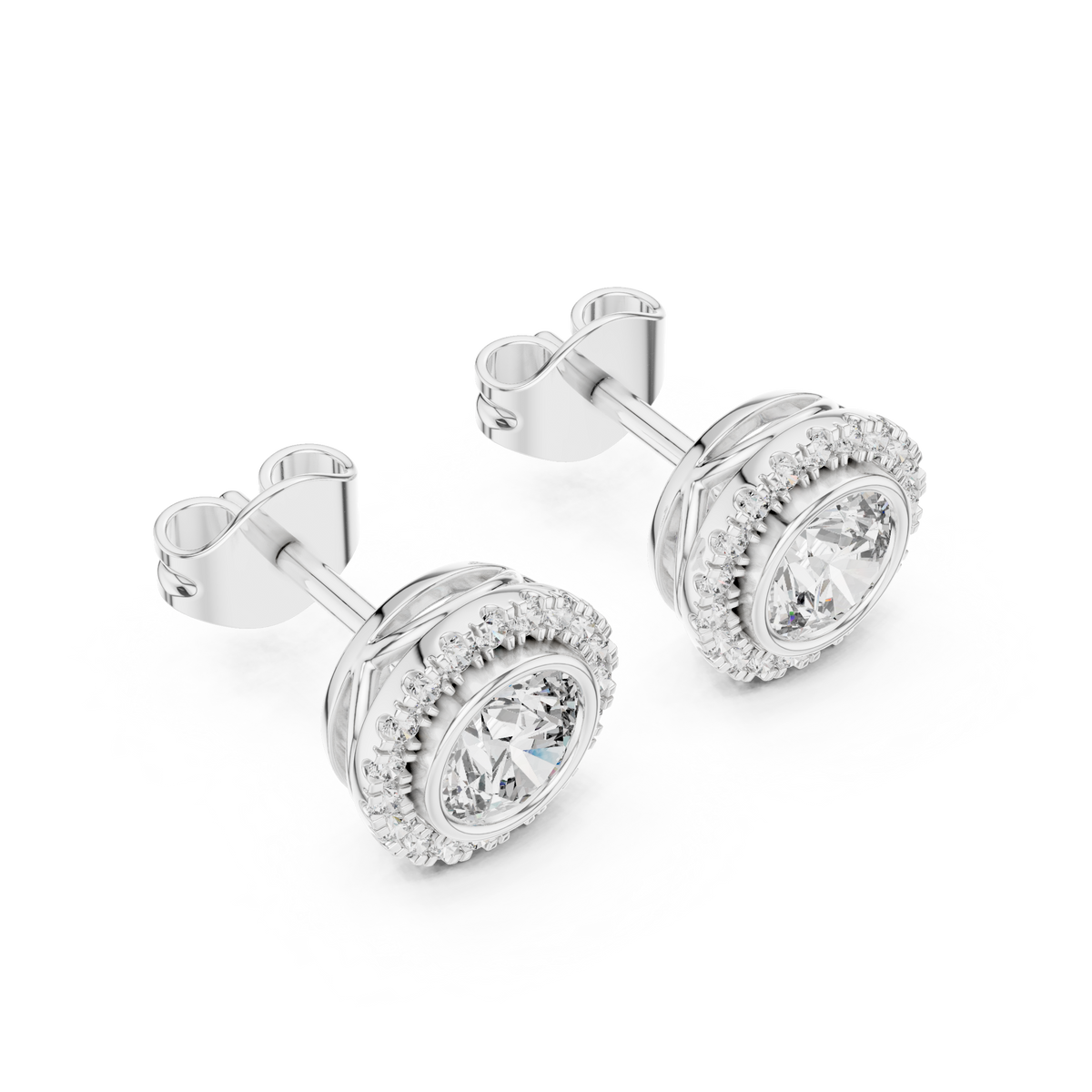 Aureolle Round Bezel Halo Lab Grown Diamond Stud Earrings