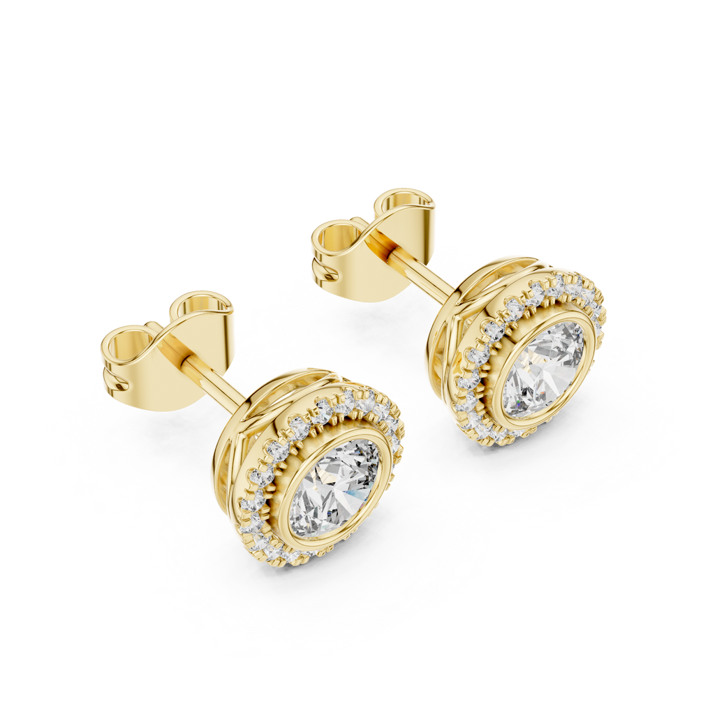 Aureolle Round Bezel Halo Lab Grown Diamond Stud Earrings