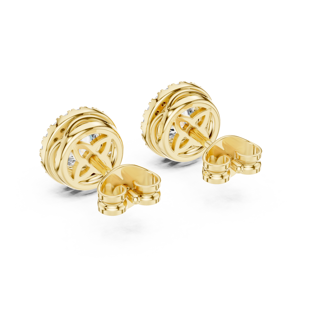 Aureolle Round Bezel Halo Lab Grown Diamond Stud Earrings