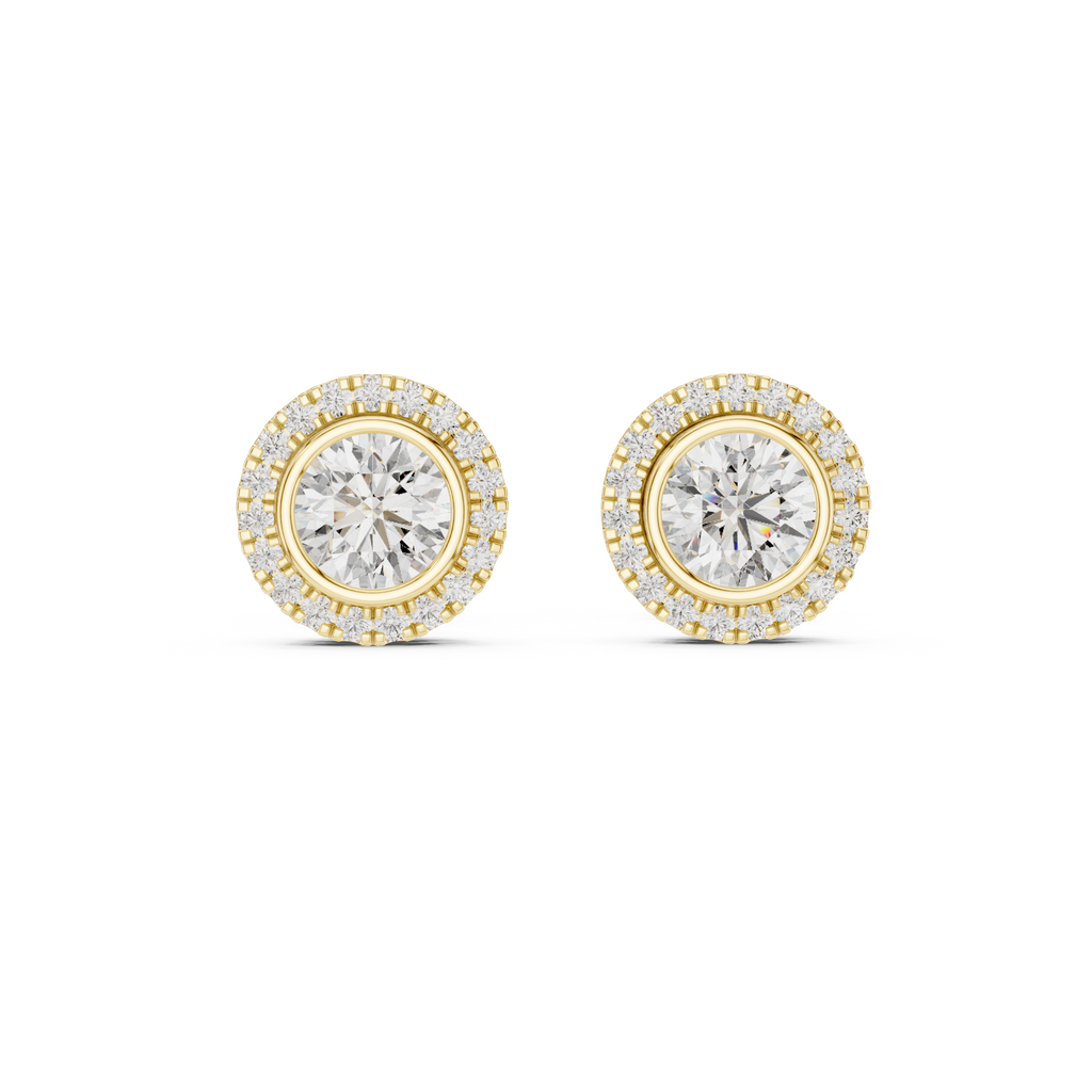 Aureolle Round Bezel Halo Lab Grown Diamond Stud Earrings