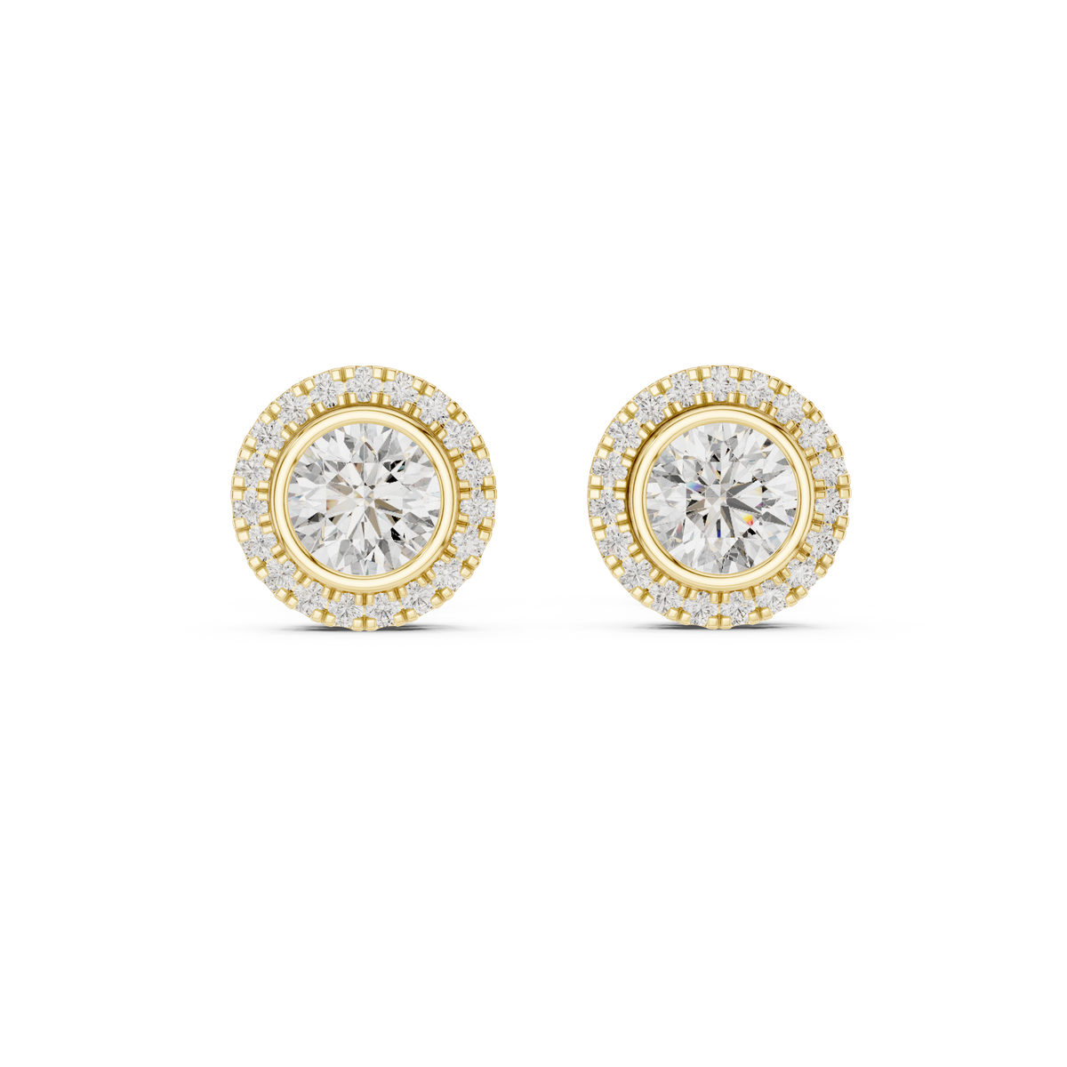 Aureolle Round Bezel Halo Lab Grown Diamond Stud Earrings