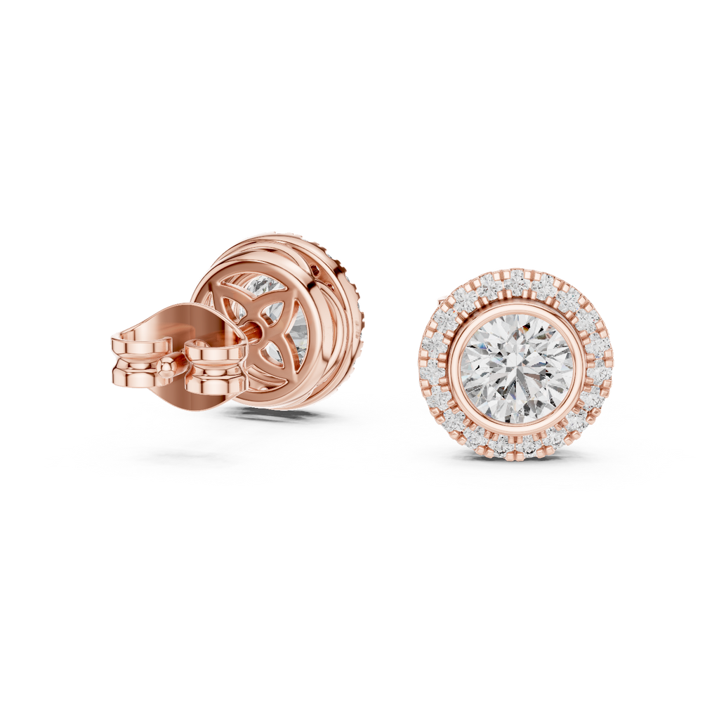 Aureolle Round Bezel Halo Lab Grown Diamond Stud Earrings