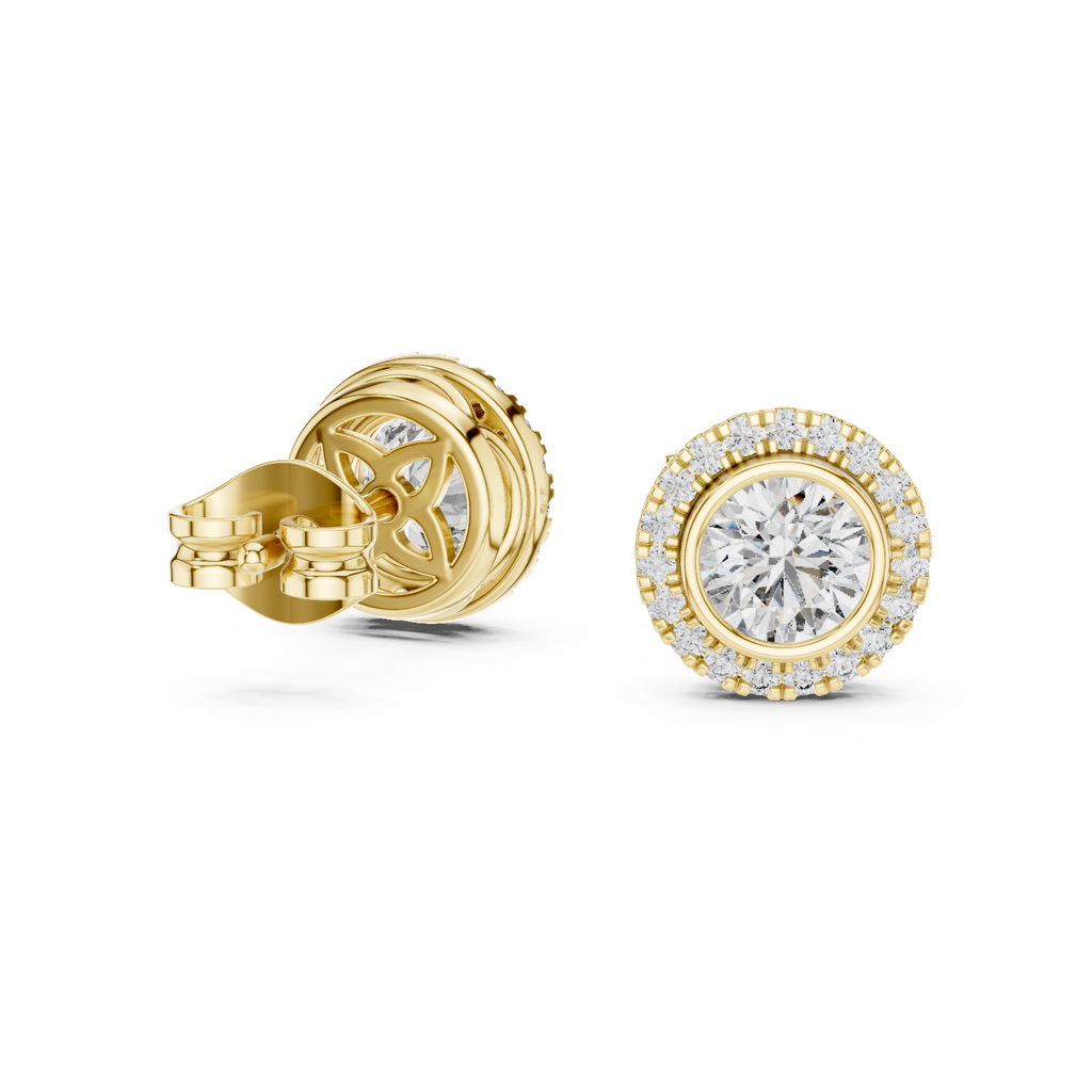 Aureolle Round Bezel Halo Lab Grown Diamond Stud Earrings