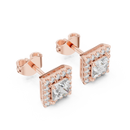 Regalia Princess Cut Square Halo Lab Grown Diamond Stud Earrings