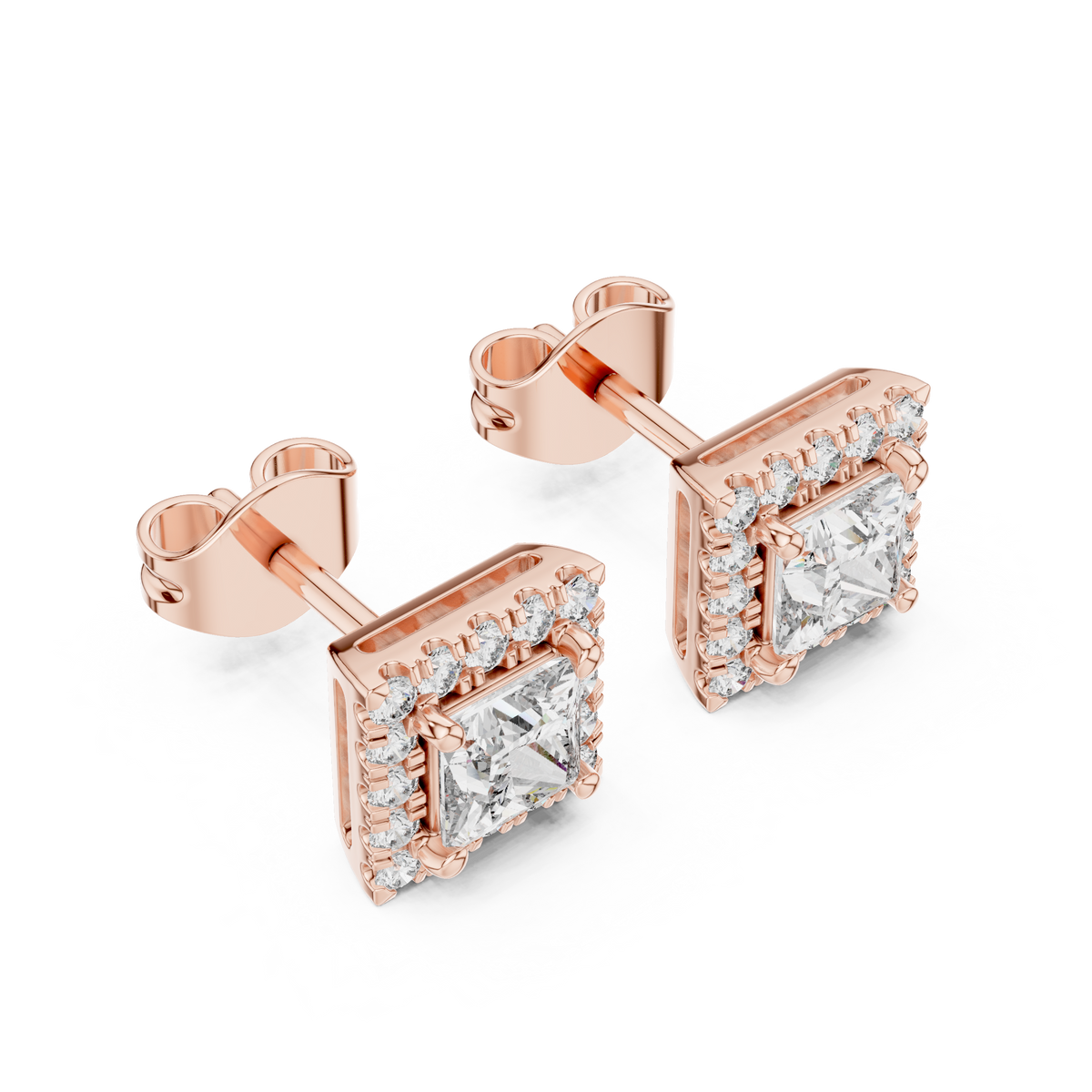 Regalia Princess Cut Square Halo Lab Grown Diamond Stud Earrings