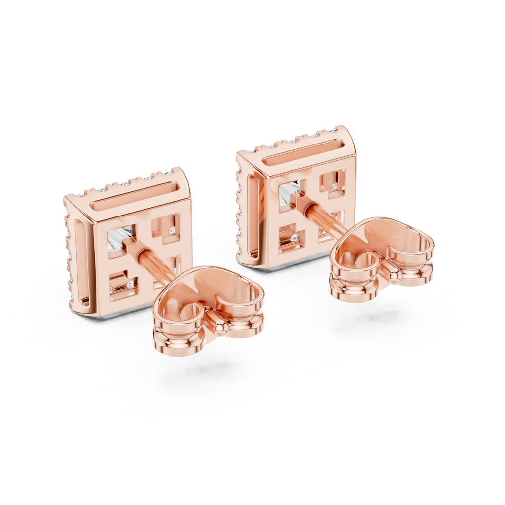 Regalia Princess Cut Square Halo Lab Grown Diamond Stud Earrings