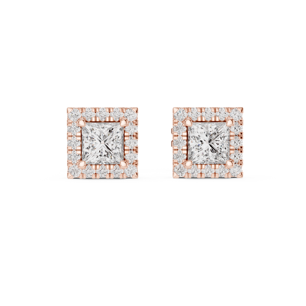 Regalia Princess Cut Square Halo Lab Grown Diamond Stud Earrings